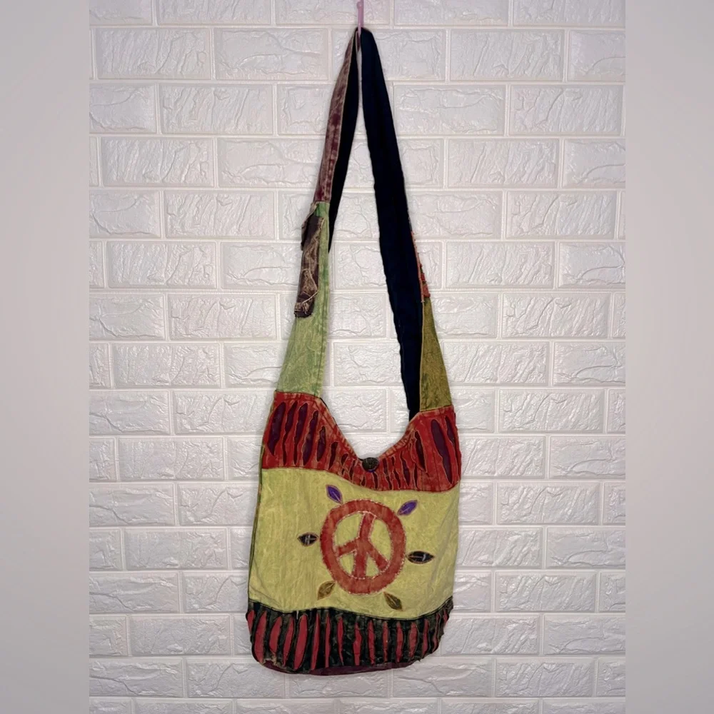 World Market Hobo Crossbody Bag Peace Sign Hippie